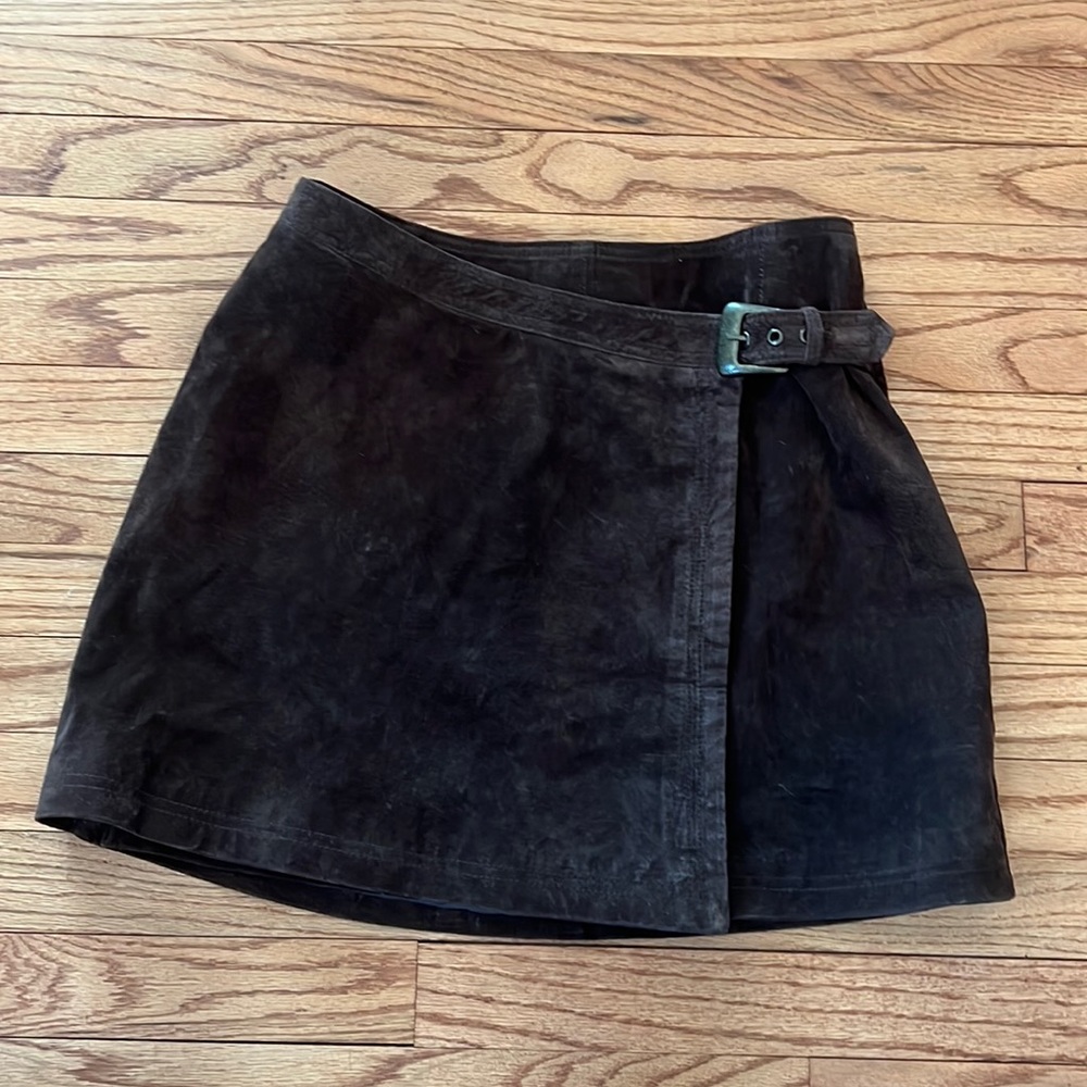 Vintage 90s real suede mini skirt- brown suede